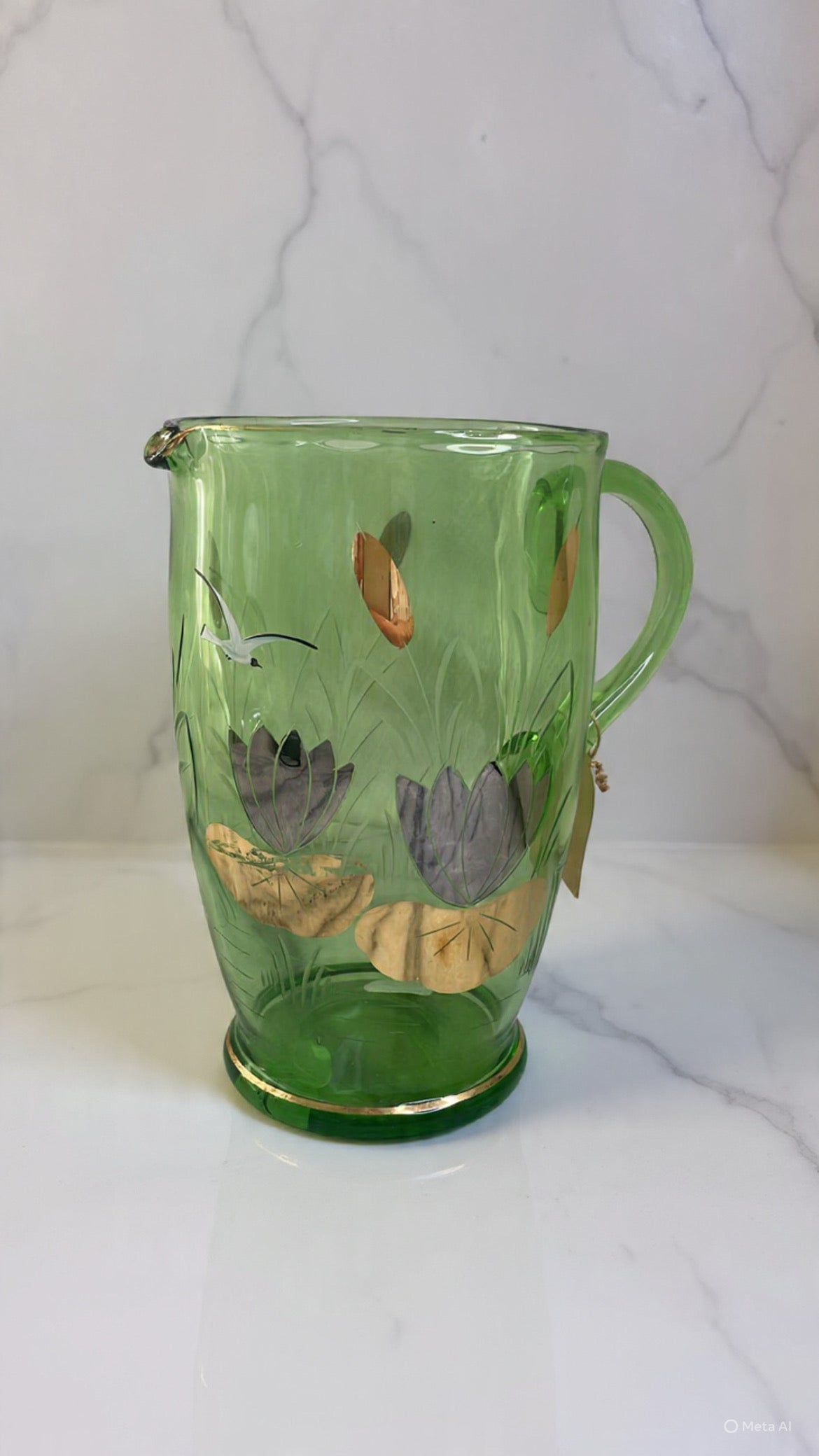 Vintage Green Glass Water Set – Mary Gregory Style