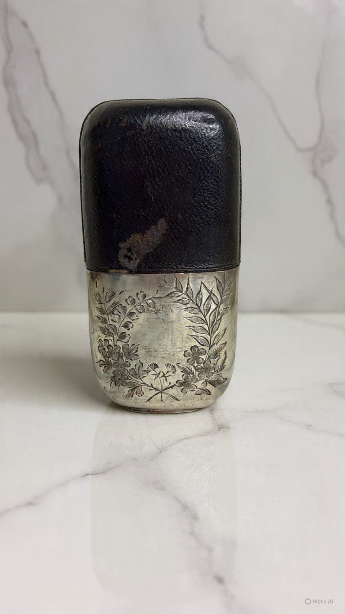 Antique Silver-Plated Hip Flask with Glass Body
