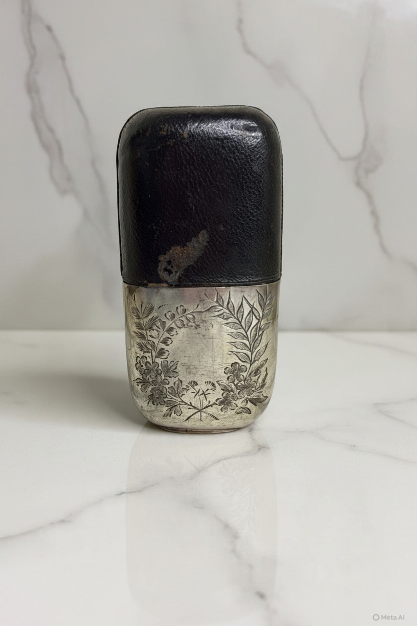 Antique Silver-Plated Hip Flask with Glass Body