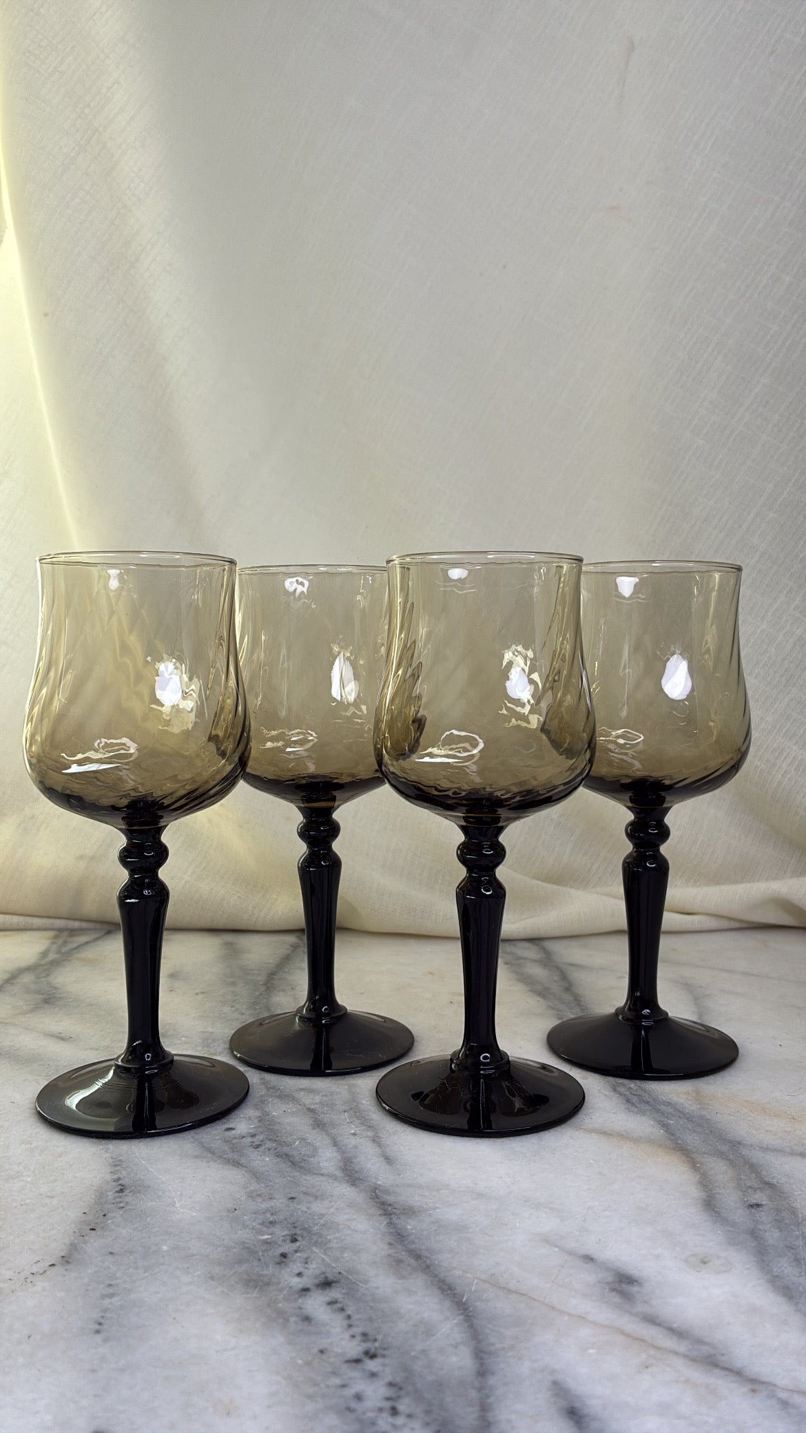 Vintage Luminarc French Smoky Glass Goblets – Set of 4