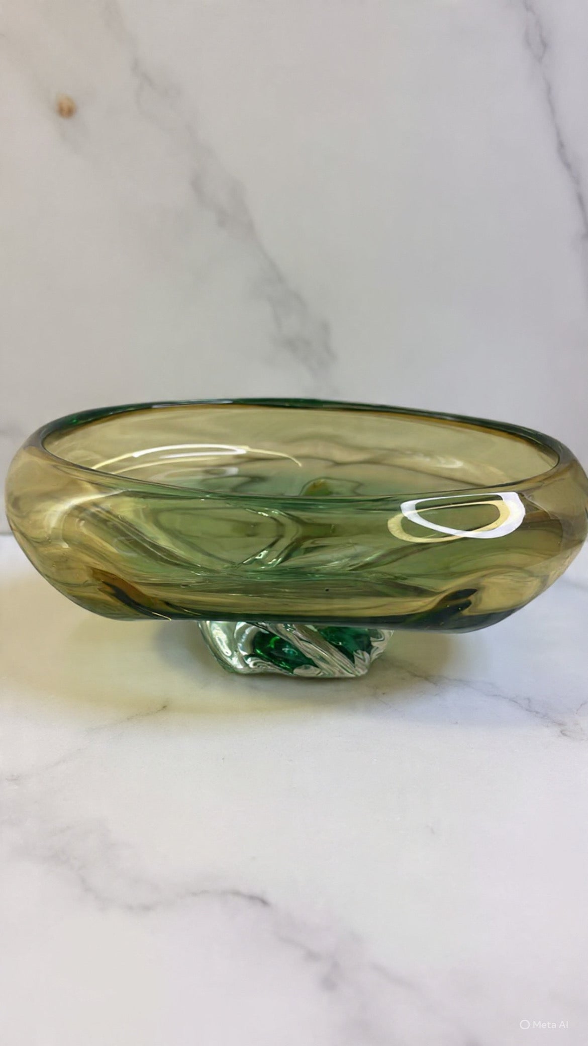 Vintage Murano Glass Bowl with Amber and Emerald Green Layers
