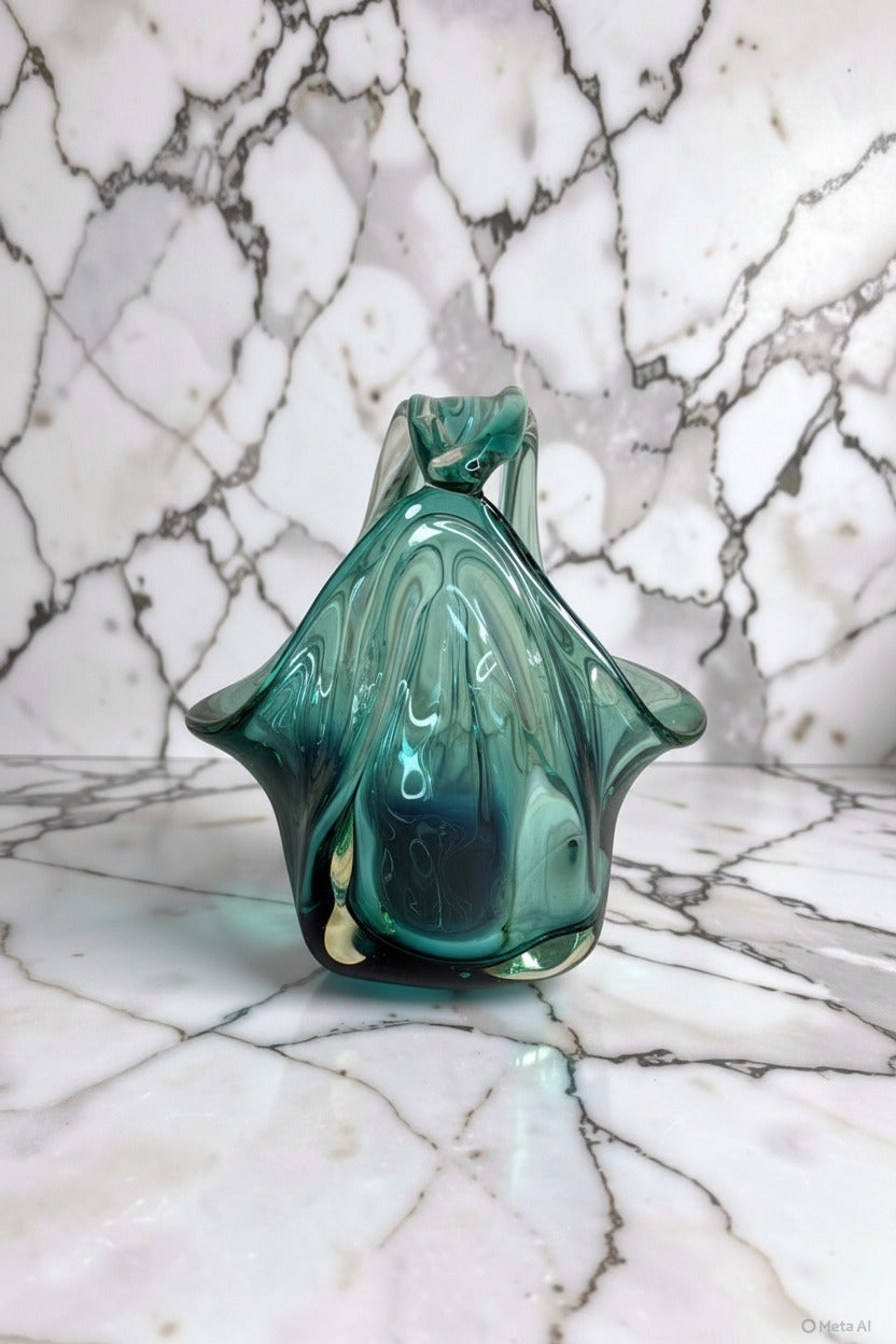 Murano Art Glass Basket (Mid-Century, Blue Free-Form)