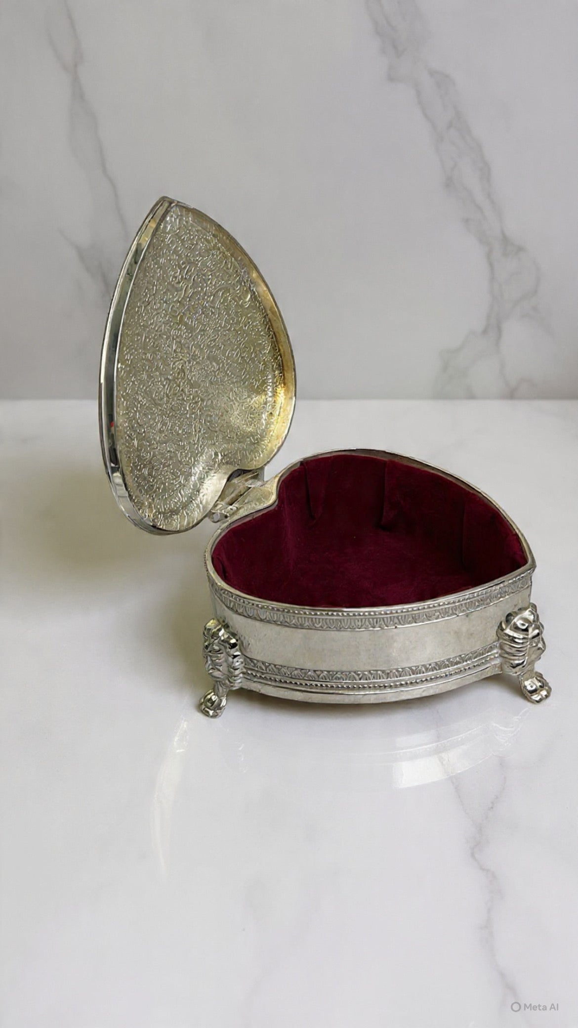 Vintage Silver Heart Shaped Jewellery Box