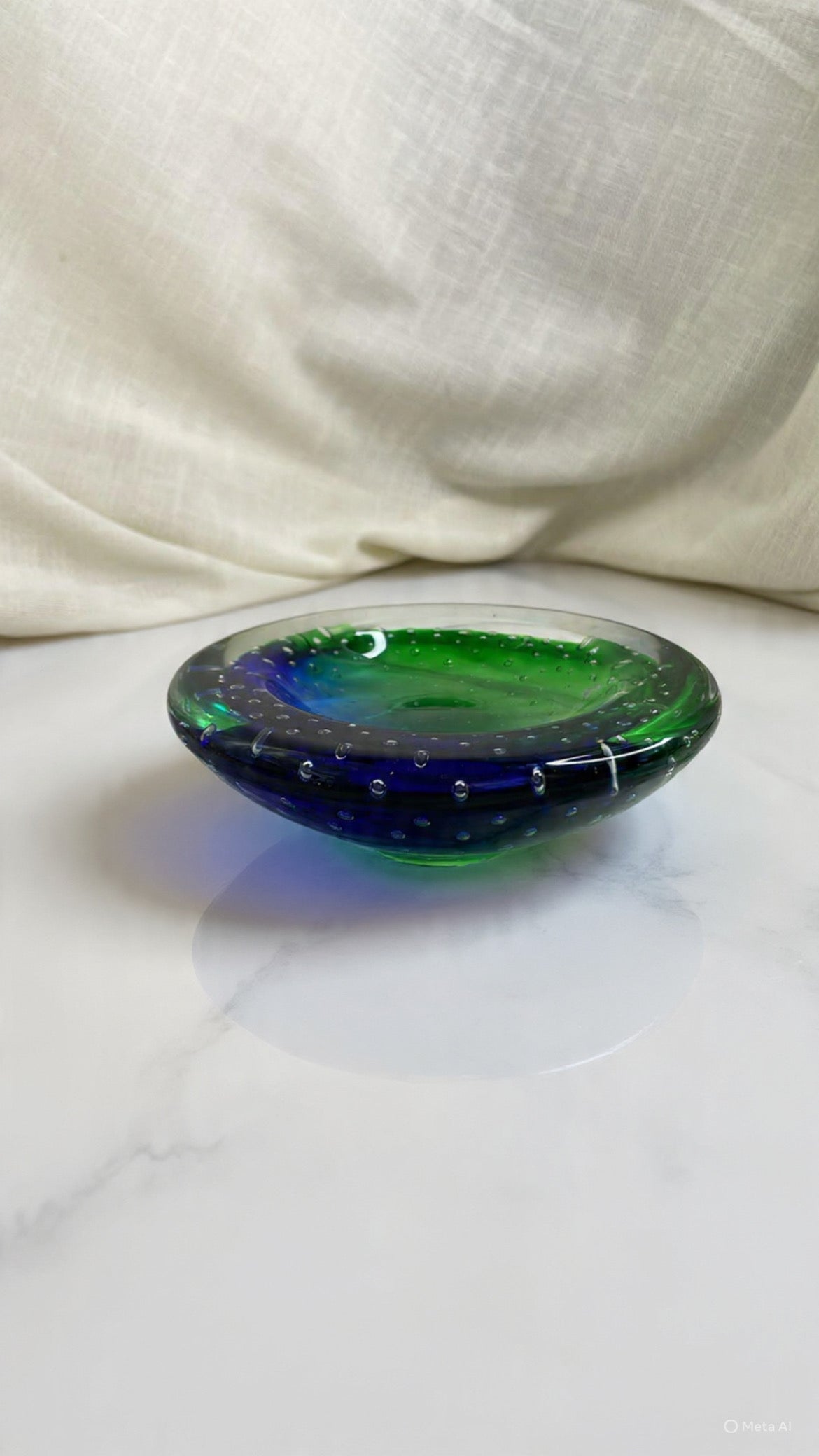 Vintage Murano Glass Bowl – Vibrant Green and Blue