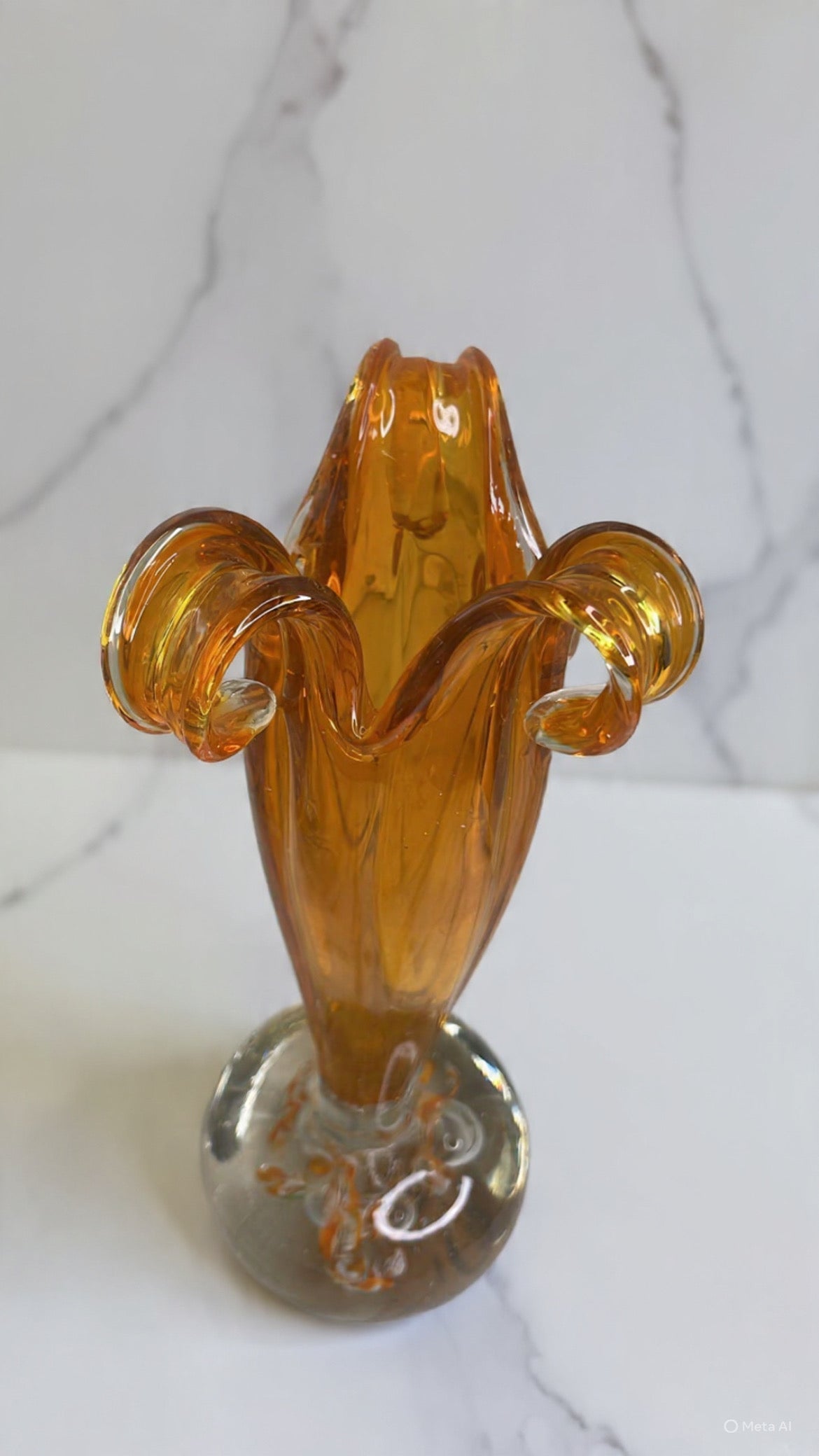 Art Deco Amber Hand-Blown Glass Vase