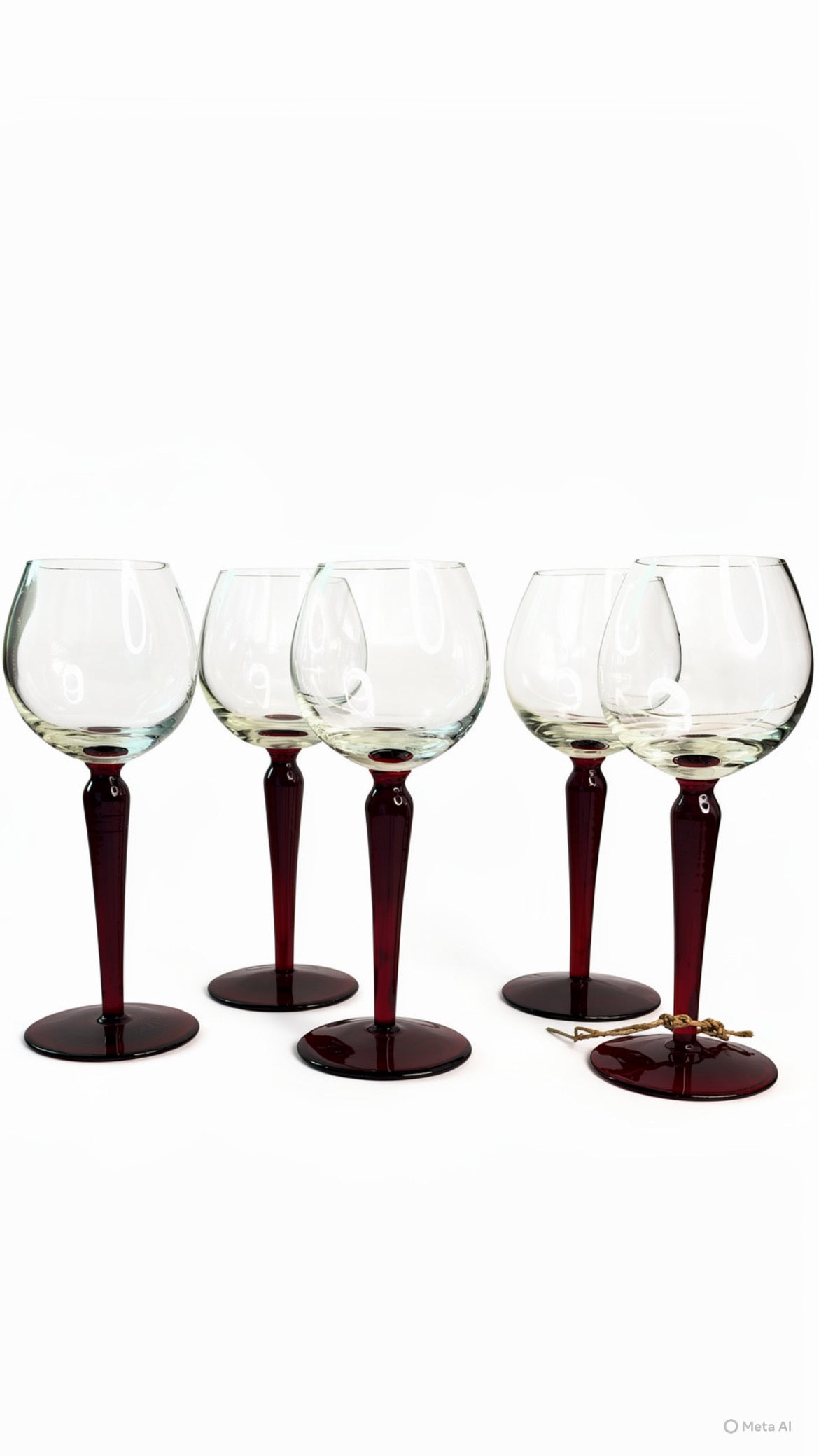 Vintage French 20th Century Handblown Glass Wine Goblets