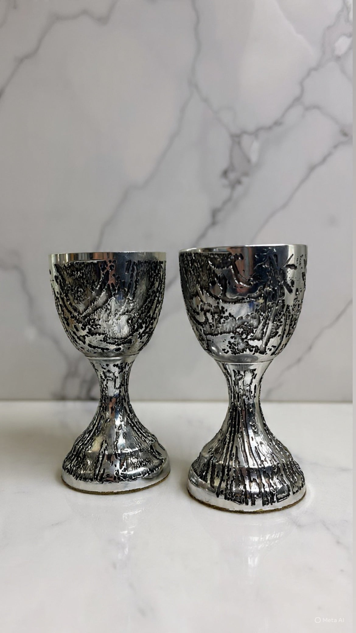 Beautiful Silver Handmade Goblets — Set of Two