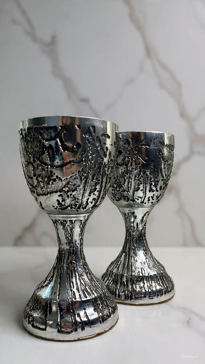 Beautiful Silver Handmade Goblets — Set of Two