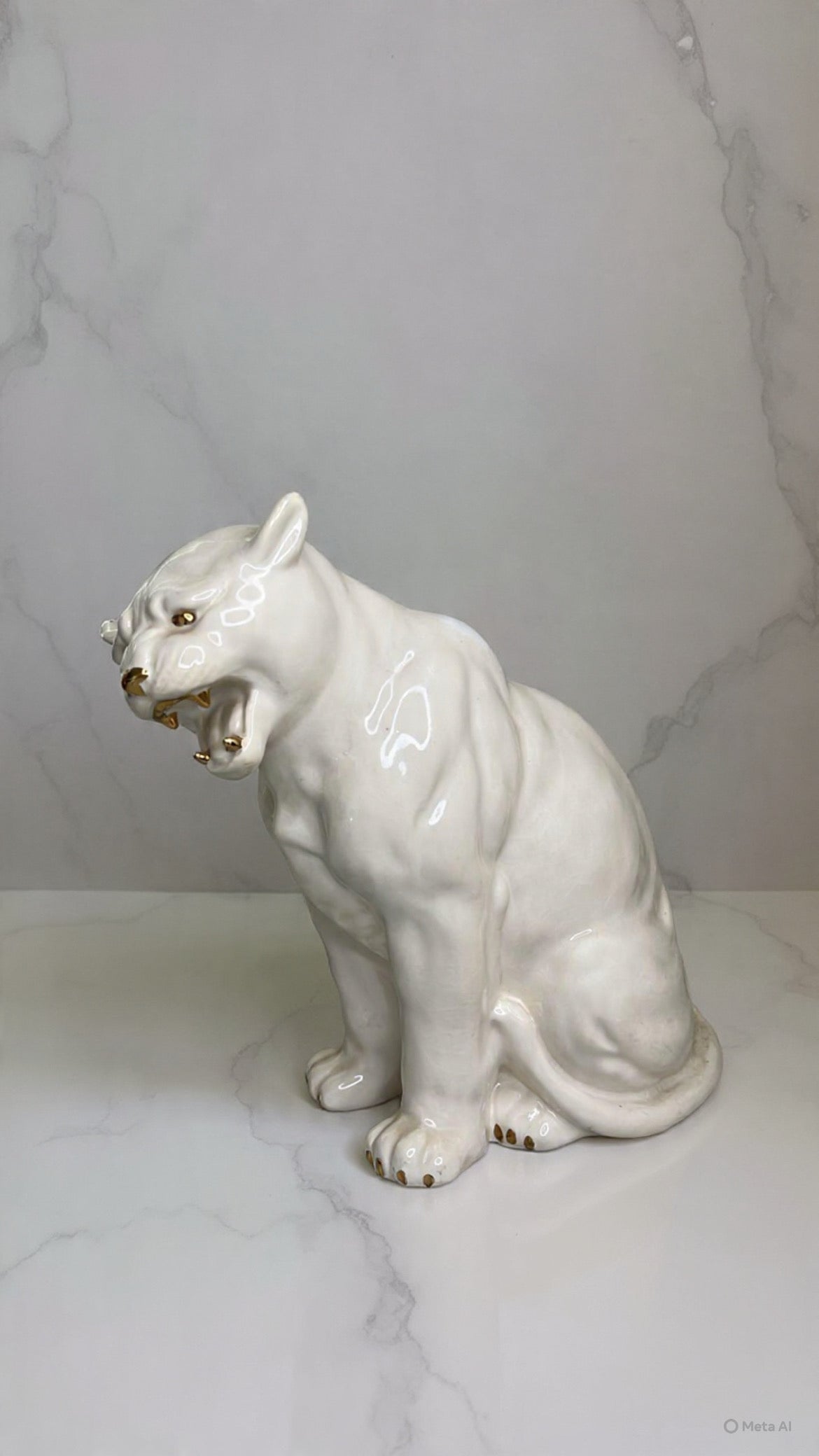 White Ceramic Panther Statue