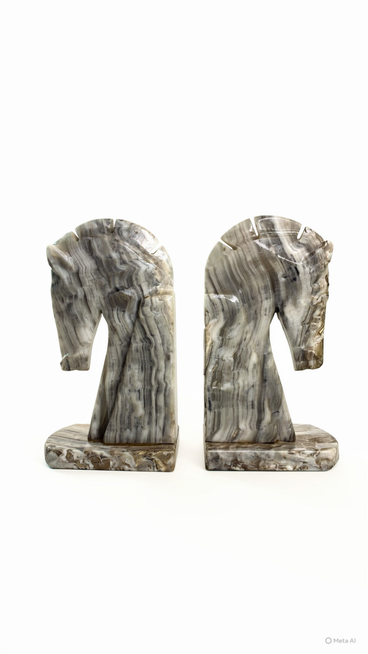 Vintage Onyx Stone Horse Head Bookends – Set