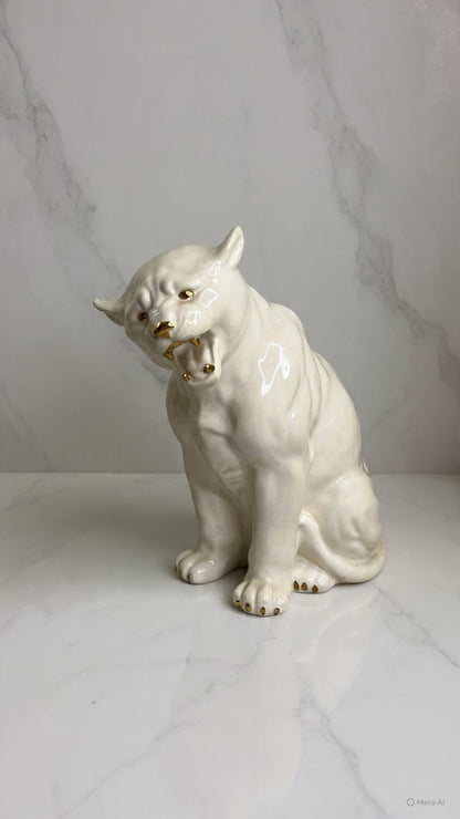 White Ceramic Panther Statue