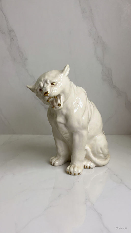 White Ceramic Panther Statue