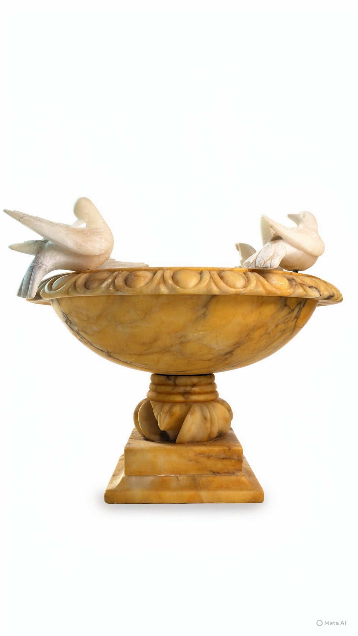 Vintage Italian Alabaster Bird Bath with Doves