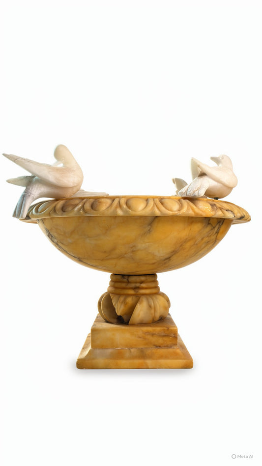 Vintage Italian Alabaster Bird Bath with Doves