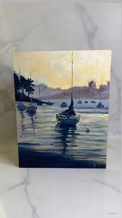 Original Coastal Boat Scene Oil painting