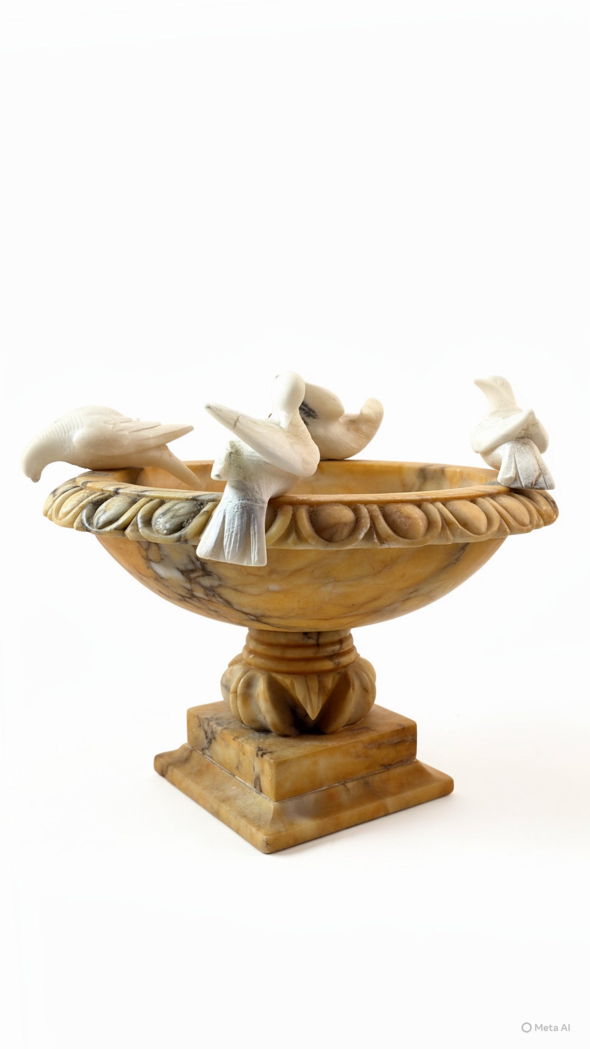 Vintage Italian Alabaster Bird Bath with Doves