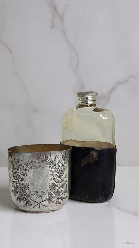 Antique Silver-Plated Hip Flask with Glass Body