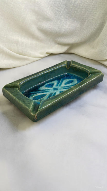 Rimini Bitossi Ceramic Ashtray – Green and Blue Glazed Design