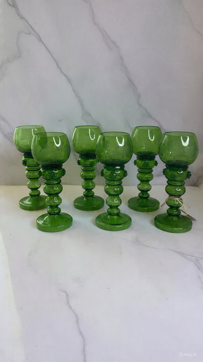 Vintage Green German Römer Wine Glasses Set of 6