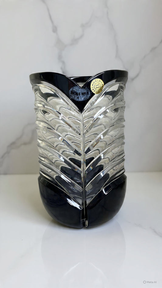 Vintage Bohemian Crystal Vase with Black Base