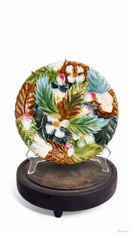 Vintage French Barbotine Majolica Ceramic plate