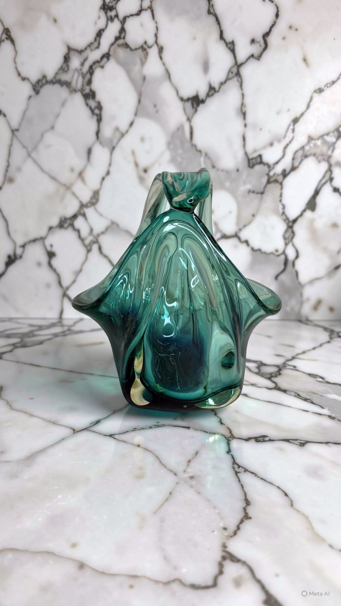 Murano Art Glass Basket (Mid-Century, Blue Free-Form)