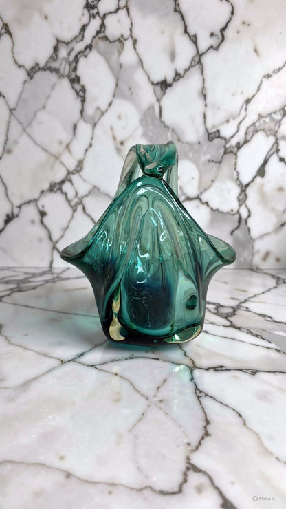 Murano Art Glass Basket (Mid-Century, Blue Free-Form)