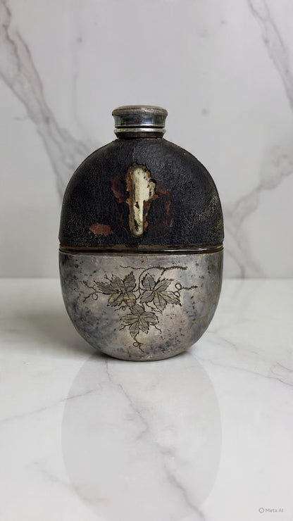 Vintage Collector’s Leather-Bound Silver-Plated Hip Flask – Early 20th Century