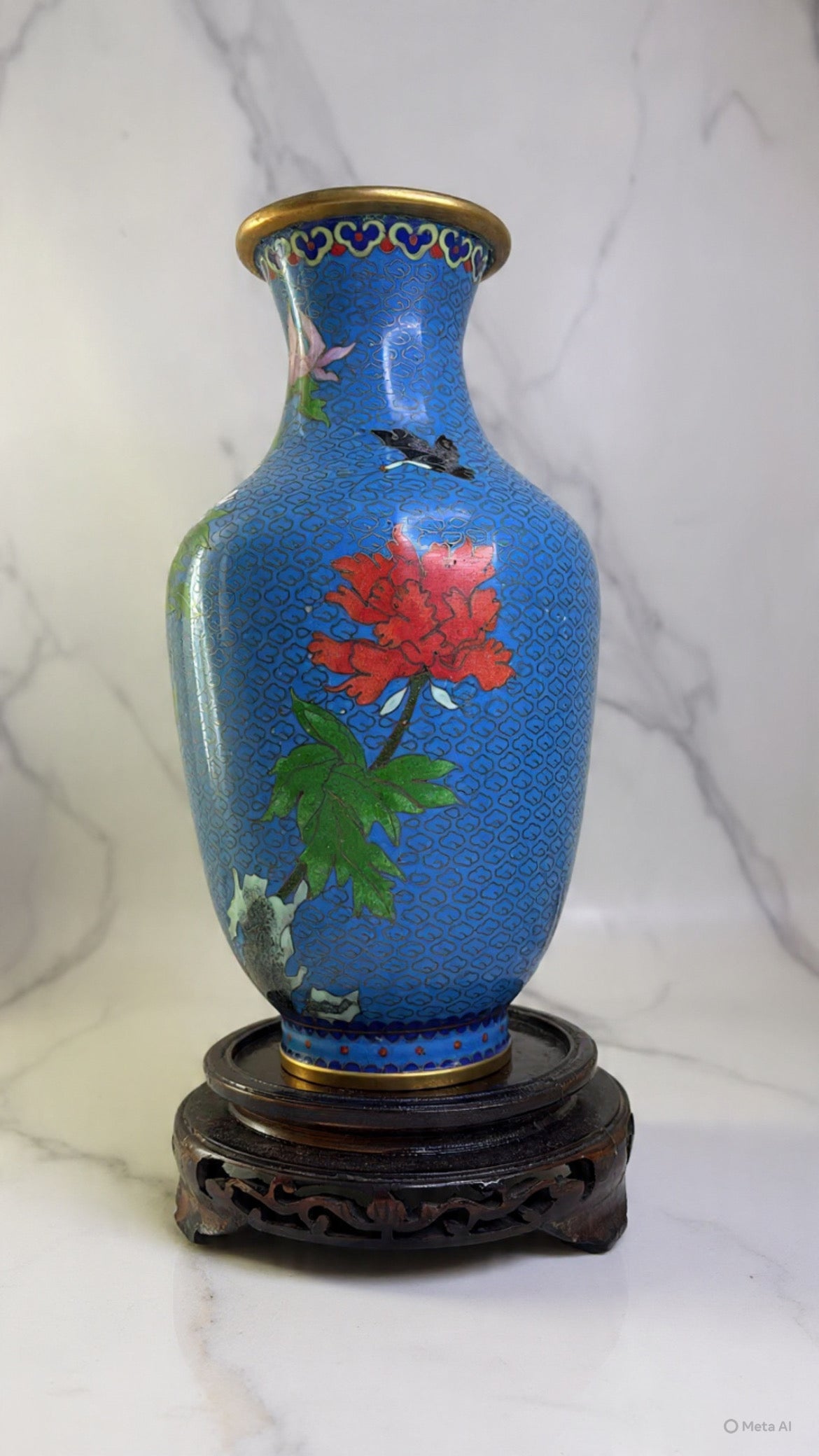 Vintage Chinese Cloisonné Enamel Vase – Bright Blue