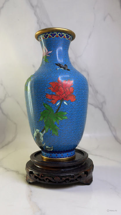 Vintage Chinese Cloisonné Enamel Vase – Bright Blue