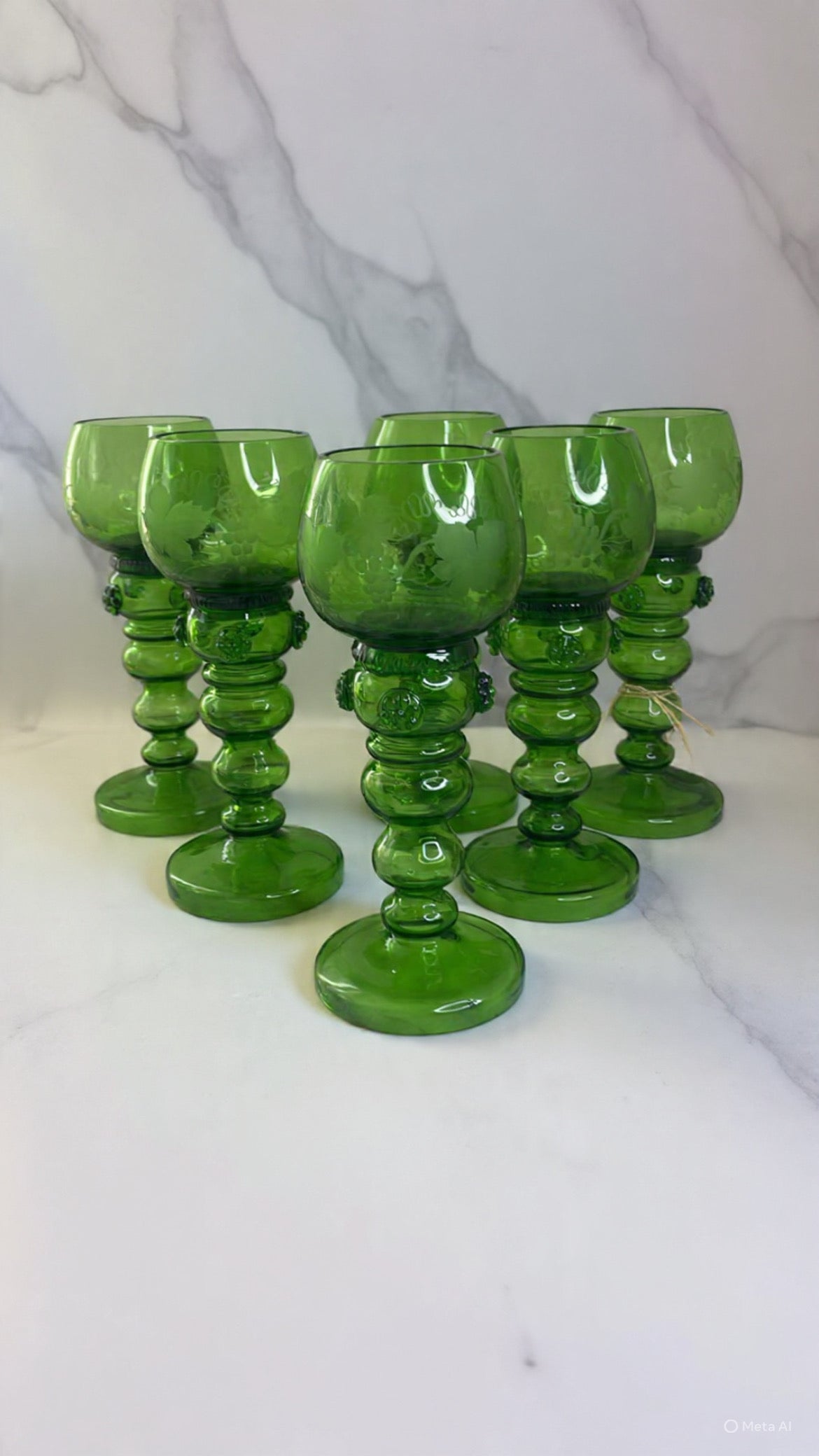 Vintage Green German Römer Wine Glasses Set of 6