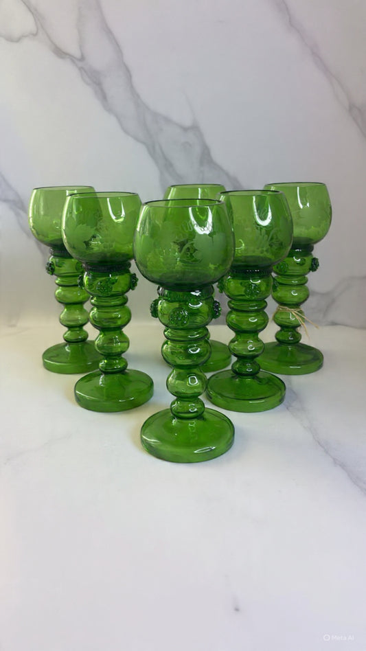 Vintage Green German Römer Wine Glasses Set of 6
