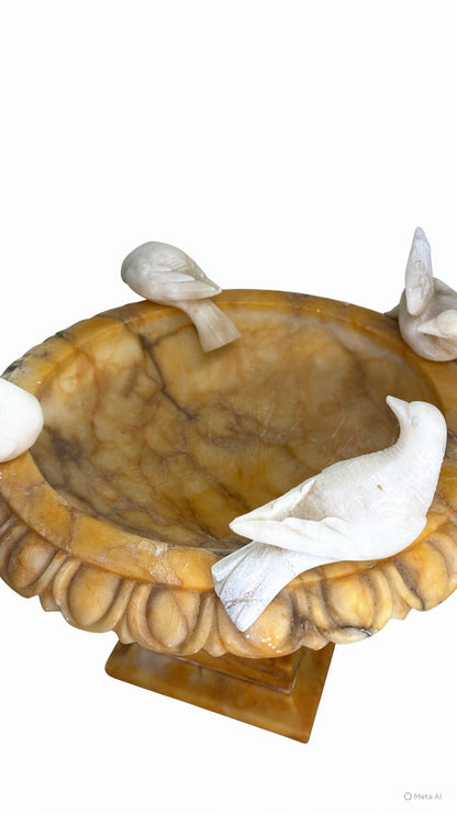 Vintage Italian Alabaster Bird Bath with Doves
