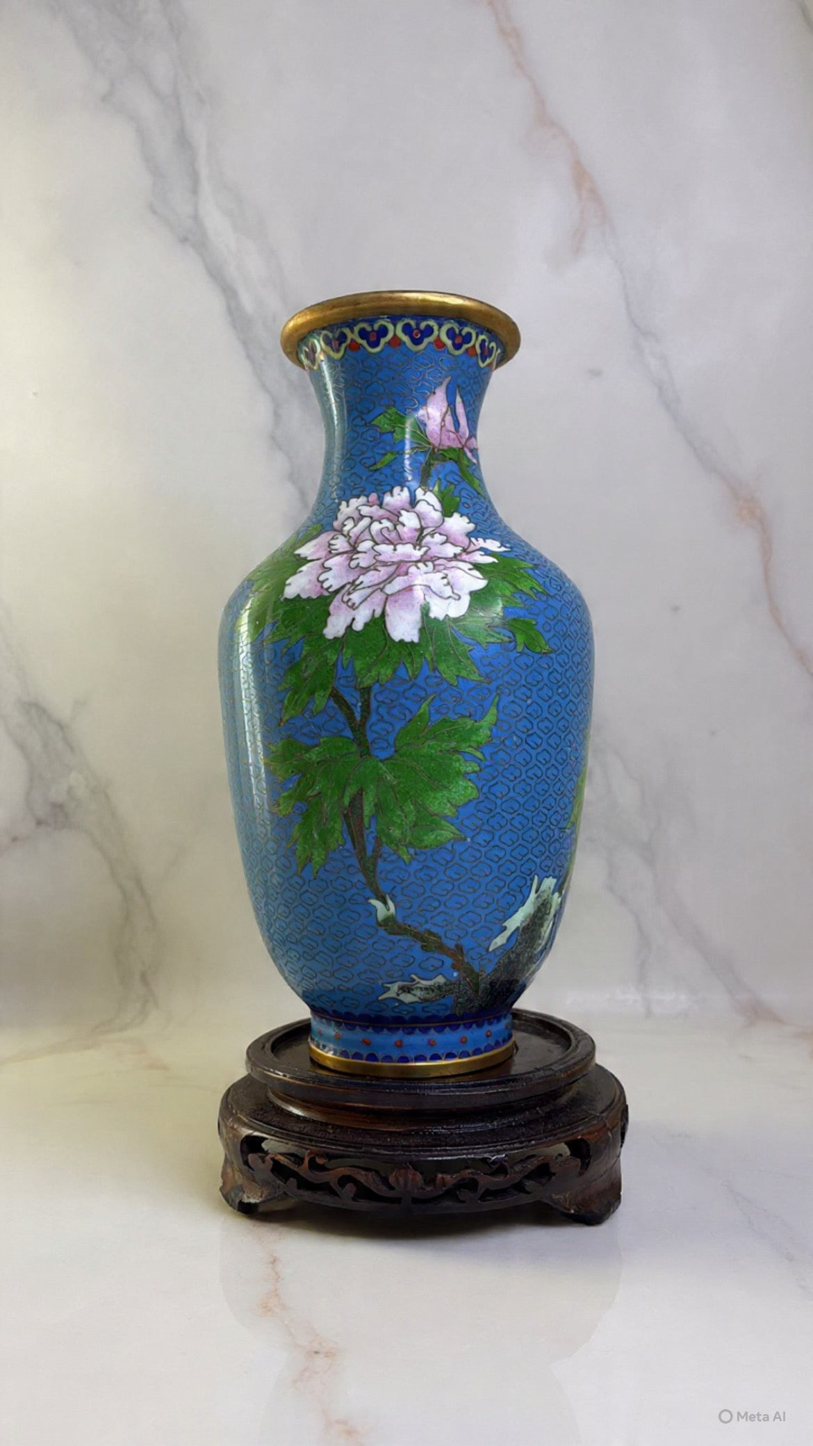 Vintage Chinese Cloisonné Enamel Vase – Bright Blue