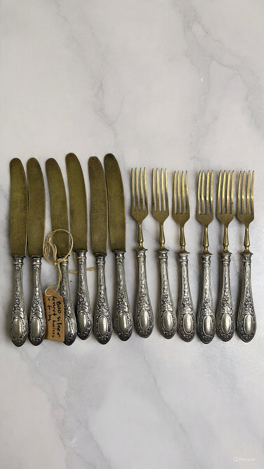 Vintage Italian Set of 6 Knives and 6 Forks Silver
