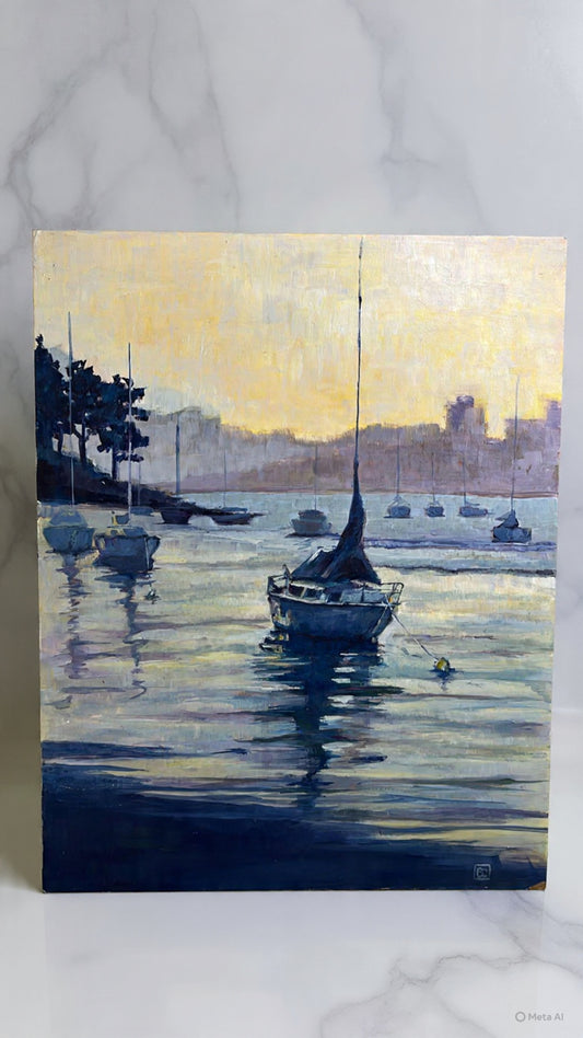 Original Coastal Boat Scene Oil painting