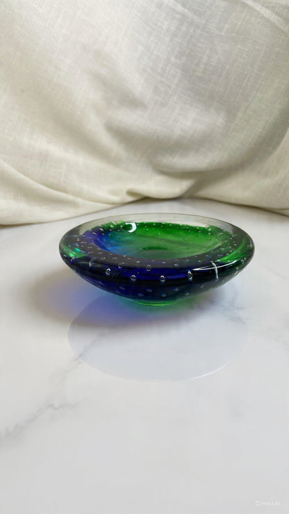 Vintage Murano Glass Bowl – Vibrant Green and Blue