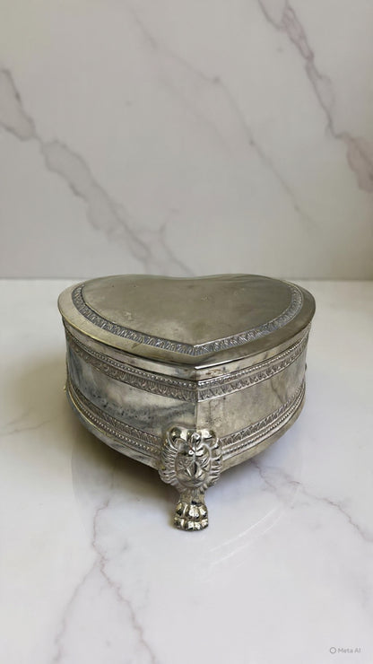 Vintage Silver Heart Shaped Jewellery Box