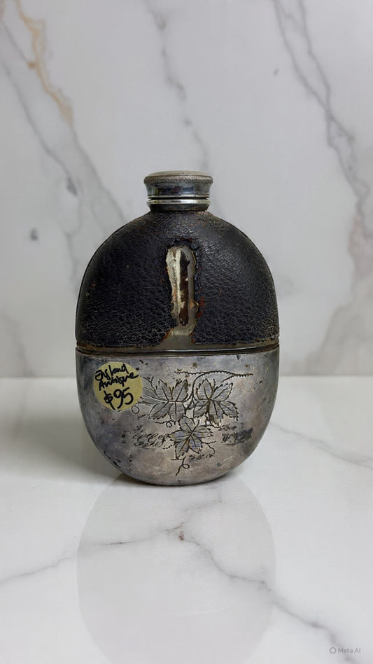 Vintage Collector’s Leather-Bound Silver-Plated Hip Flask – Early 20th Century