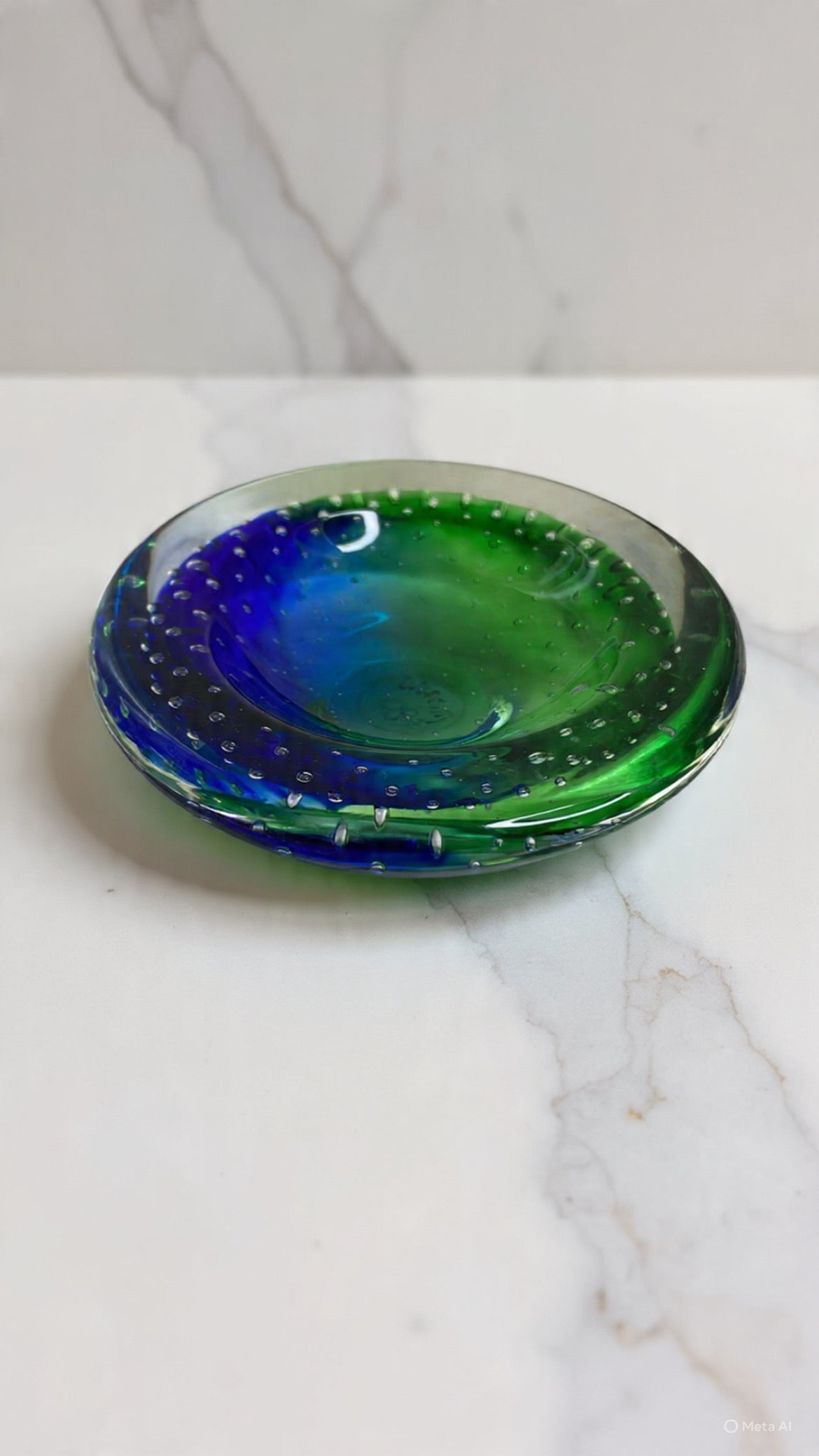 Vintage Murano Glass Bowl – Vibrant Green and Blue