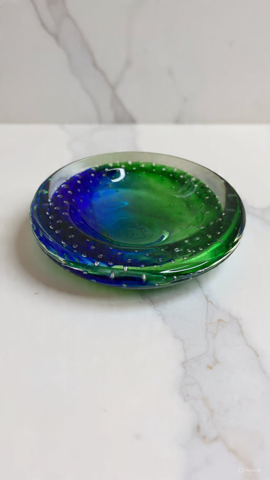 Vintage Murano Glass Bowl – Vibrant Green and Blue