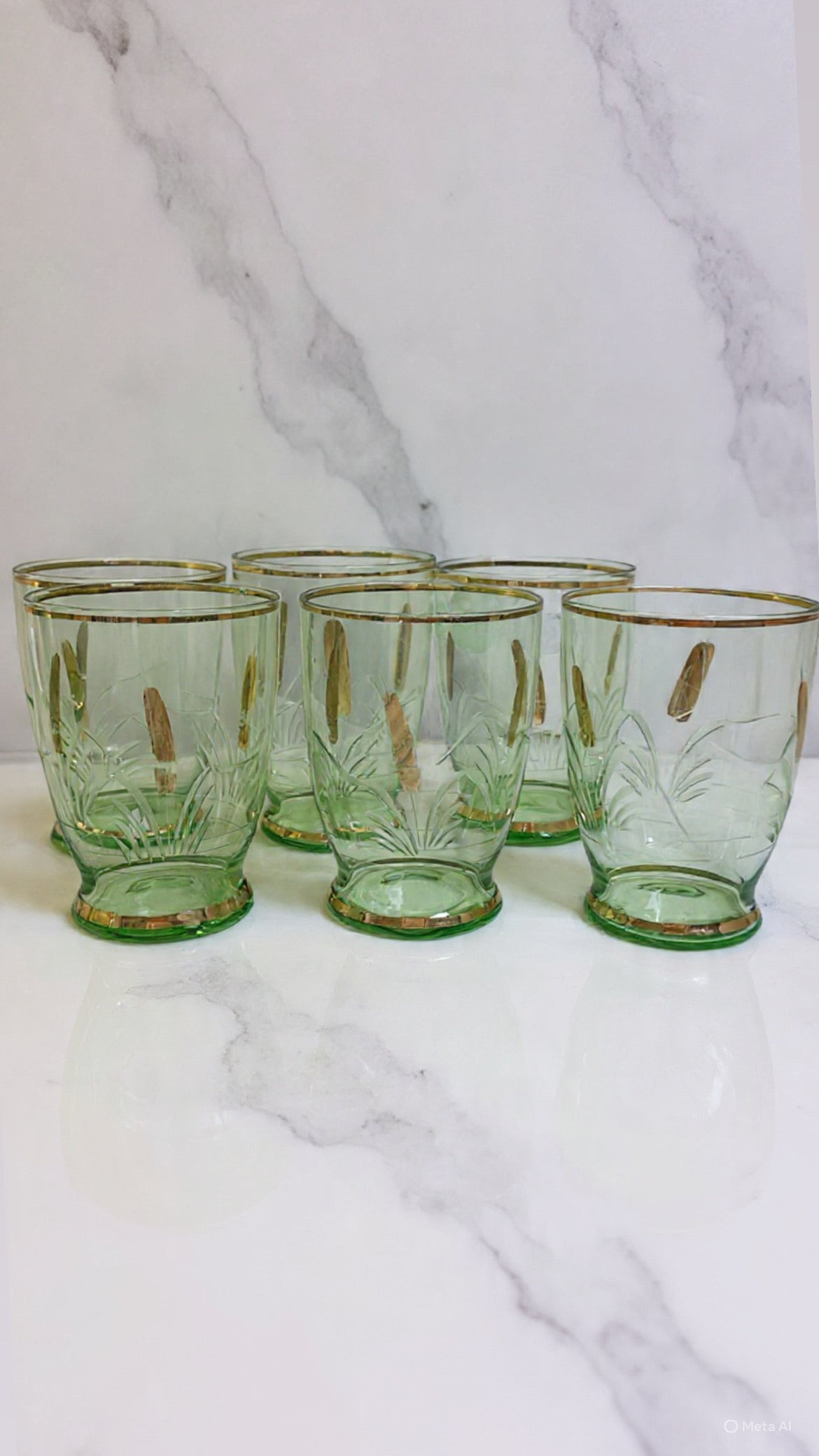 Vintage Green Glass Water Set – Mary Gregory Style