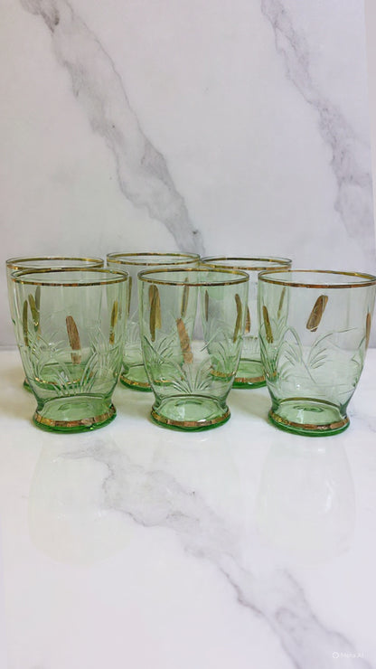Vintage Green Glass Water Set – Mary Gregory Style