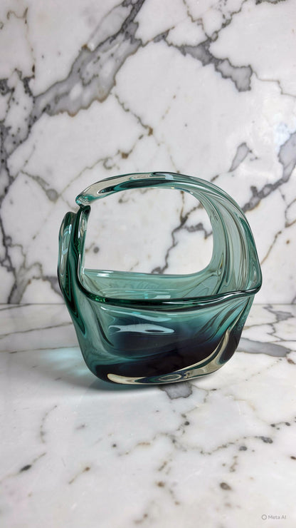 Murano Art Glass Basket (Mid-Century, Blue Free-Form)