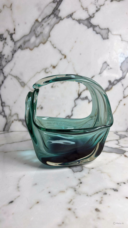 Murano Art Glass Basket (Mid-Century, Blue Free-Form)