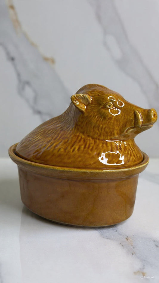 Majolica Boar Tureen Dish