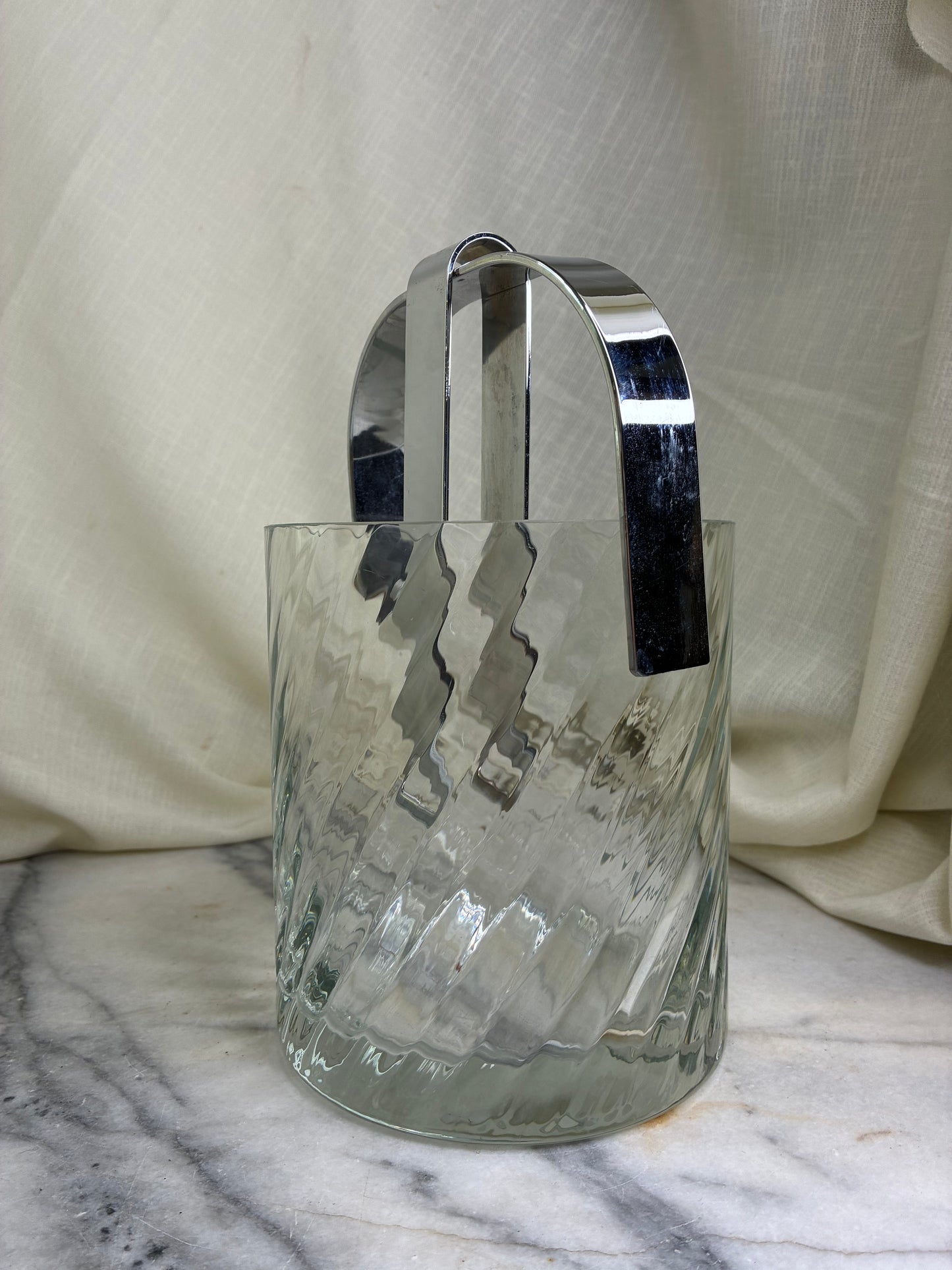 Vintage Orrefors Ice Bucket – Helena Pattern with Chrome Handle