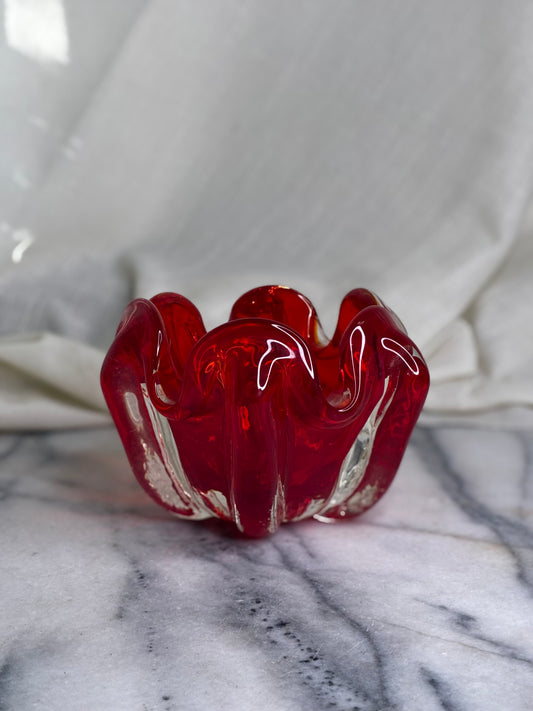 Red Venetian Handblown Glass Bowl