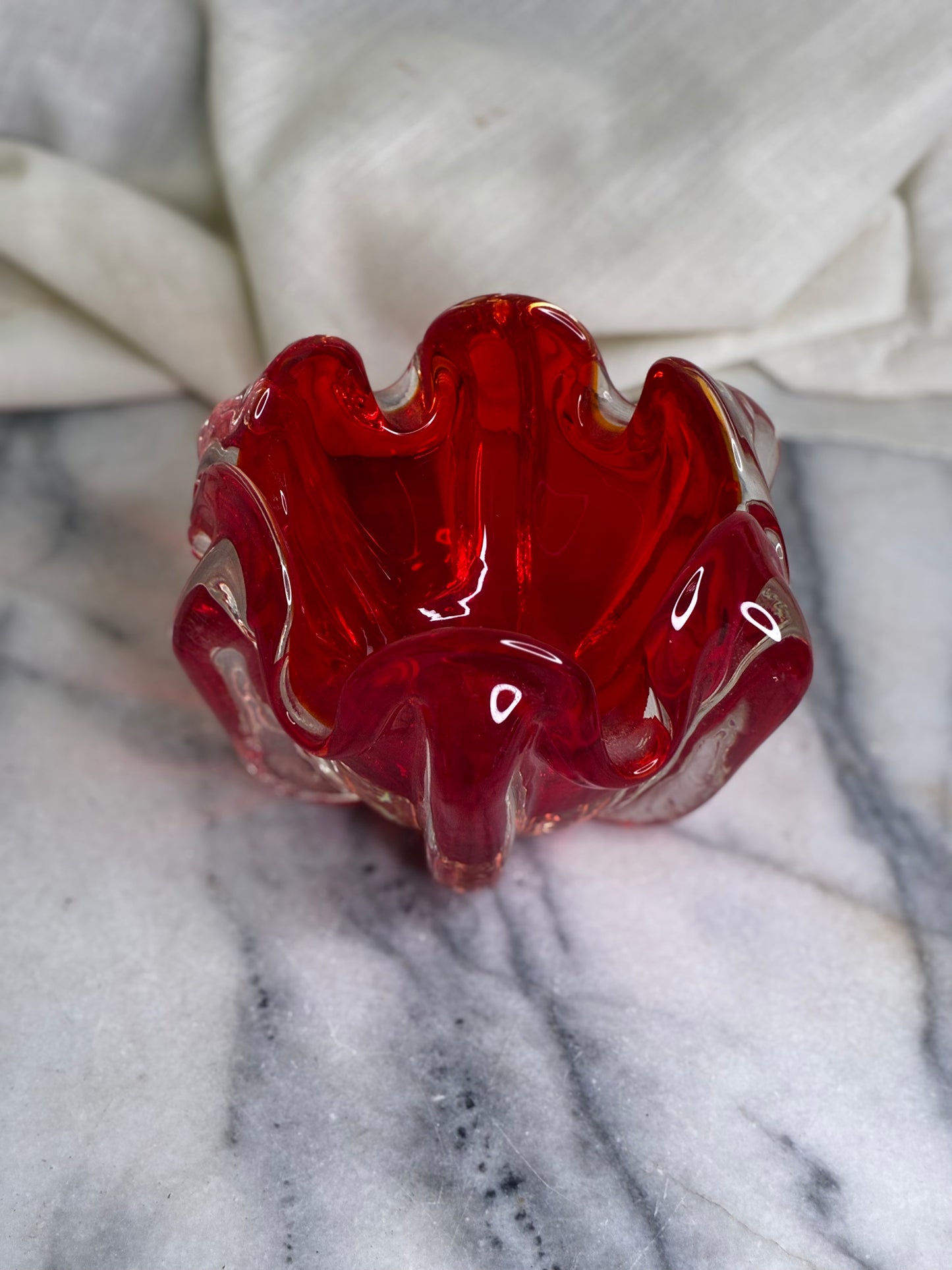 Red Venetian Handblown Glass Bowl