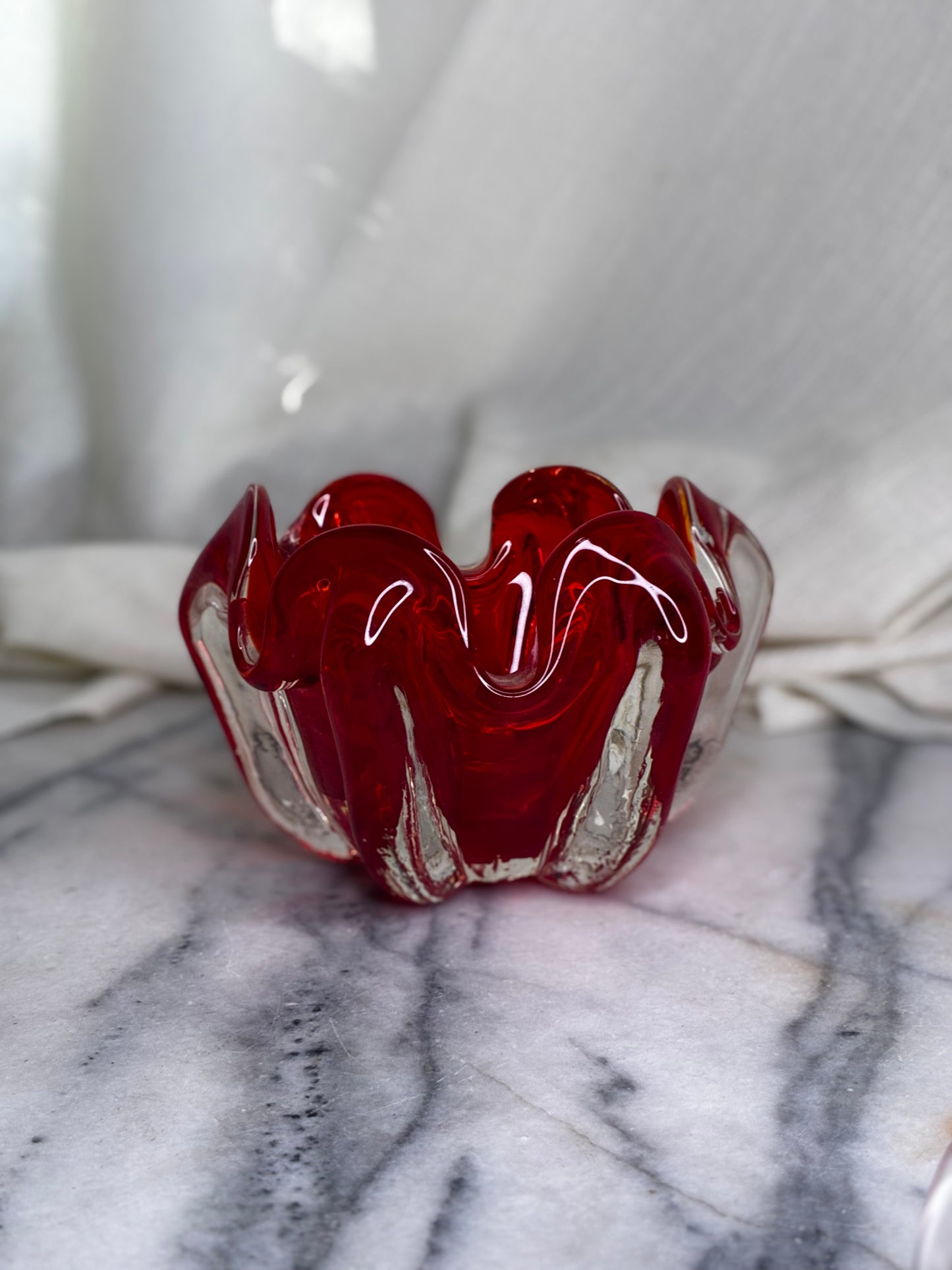 Red Venetian Handblown Glass Bowl